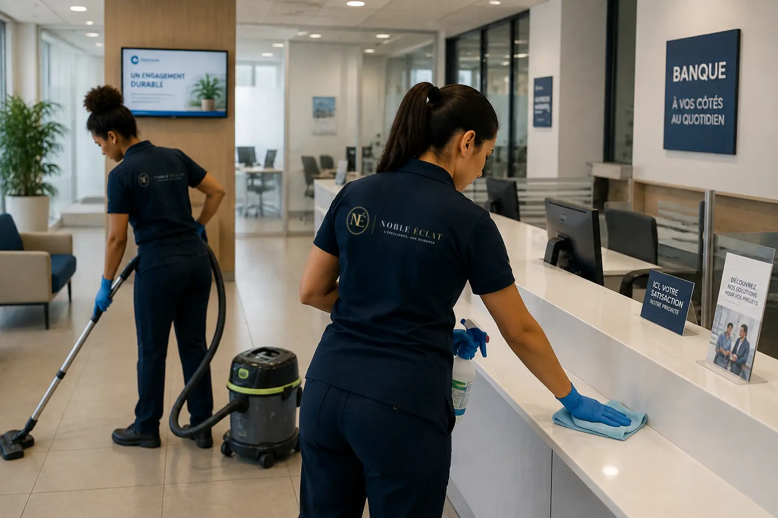Nettoyage de la banque d'accueil d'une agence bancaire